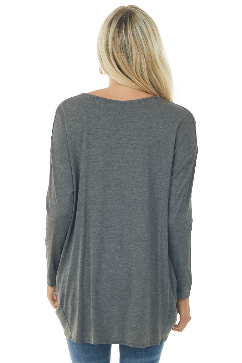Stone Grey Long Sleeve Knit Top with Front Twist Detail