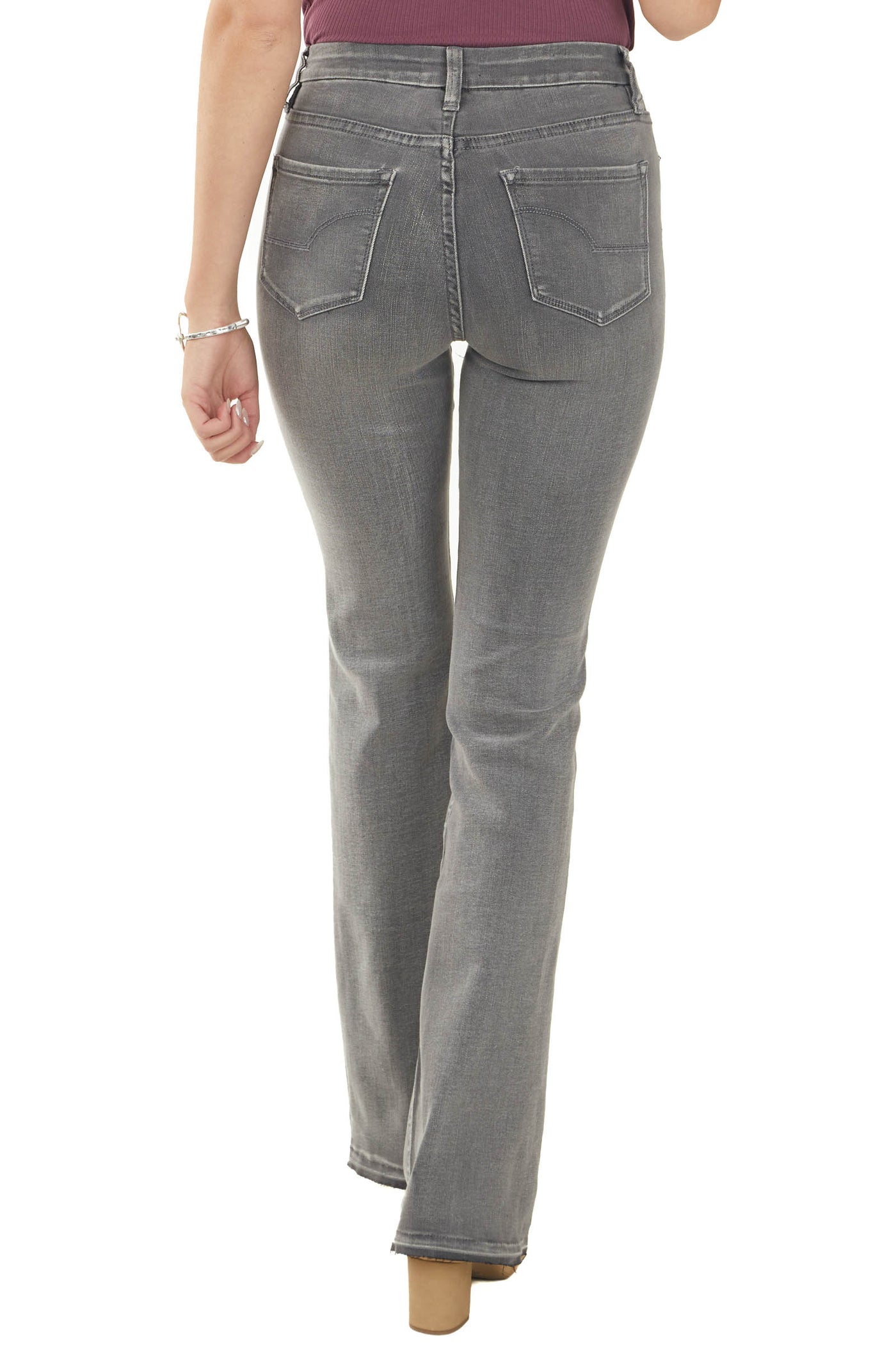 Stone Grey Washed High Rise Flare Jeans