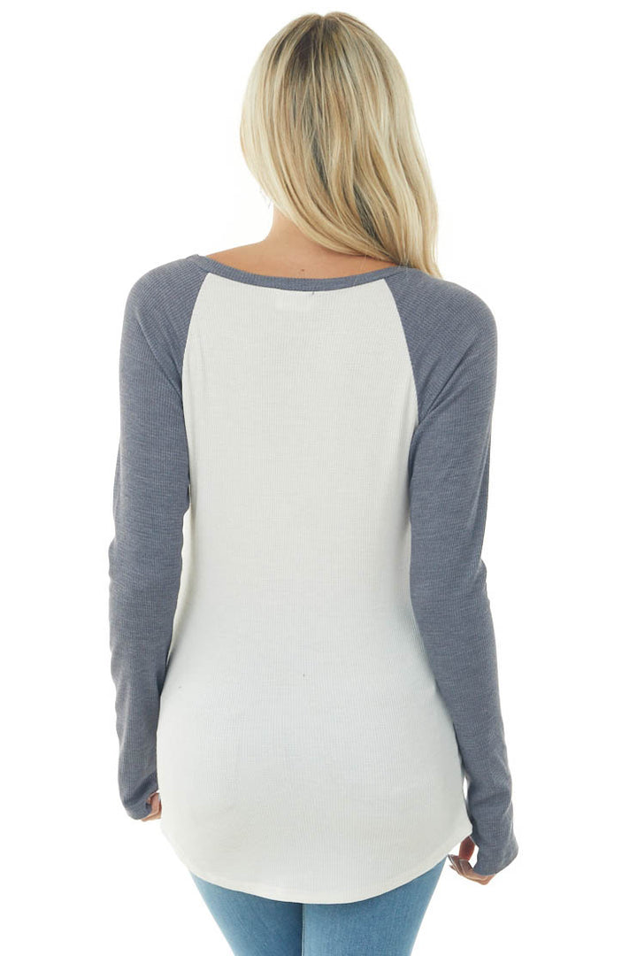 Stormy Grey and Ivory Long Sleeve Top with X Stitch Detail
