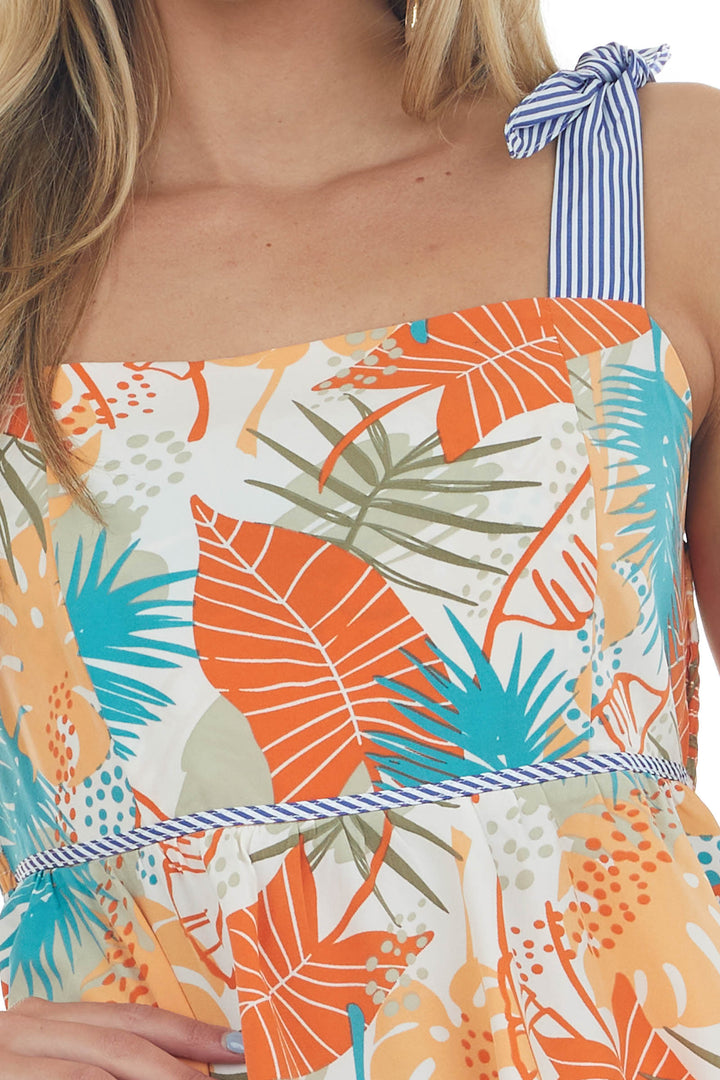 Sunset Multiprint Peplum Tank Top with Tie Straps