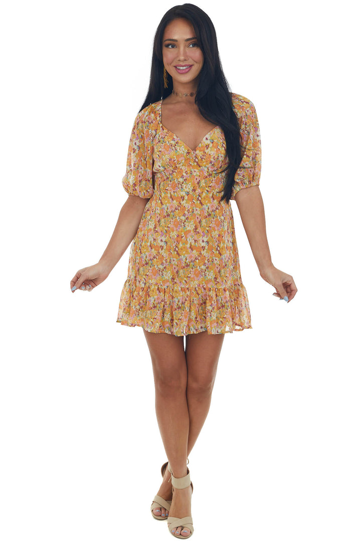 Tangerine Abstract Floral Print Woven Mini Dress