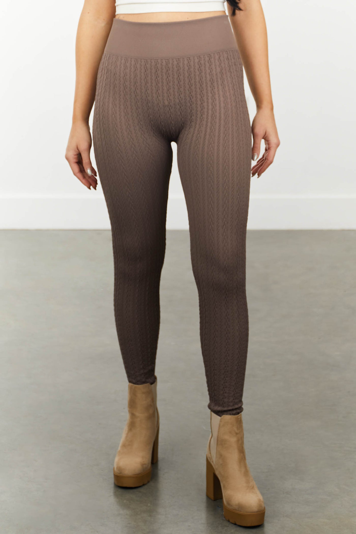 Taupe Cable Knit High Waisted Leggings