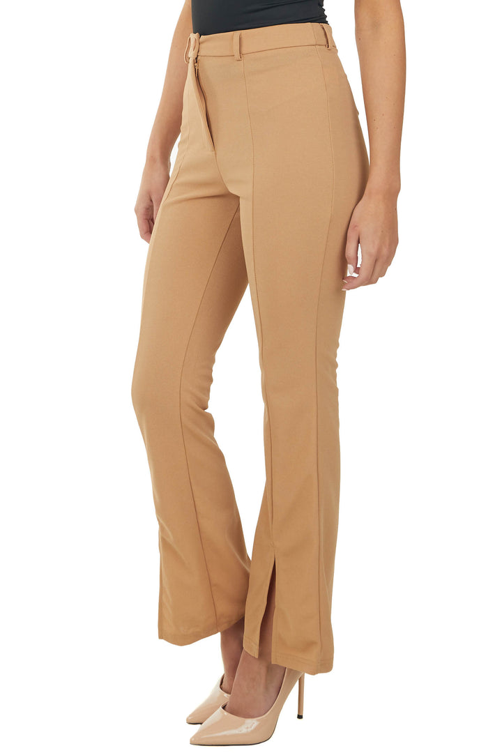 Taupe High Waisted Flare Front Split Pants