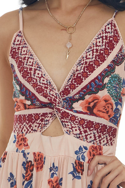 Tea Rose Floral V Neck Sleeveless Maxi Dress