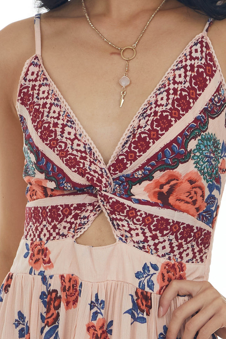 Tea Rose Floral V Neck Sleeveless Maxi Dress