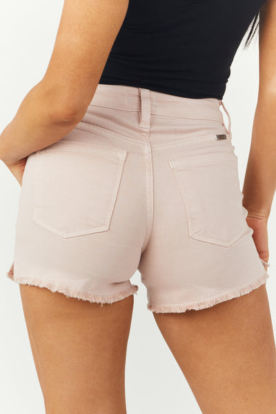 Tea Rose Frayed Hem Zipper Fly Denim Shorts