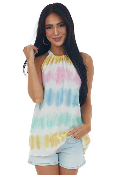 Tie Dye Gathered Halter Neck Woven Top