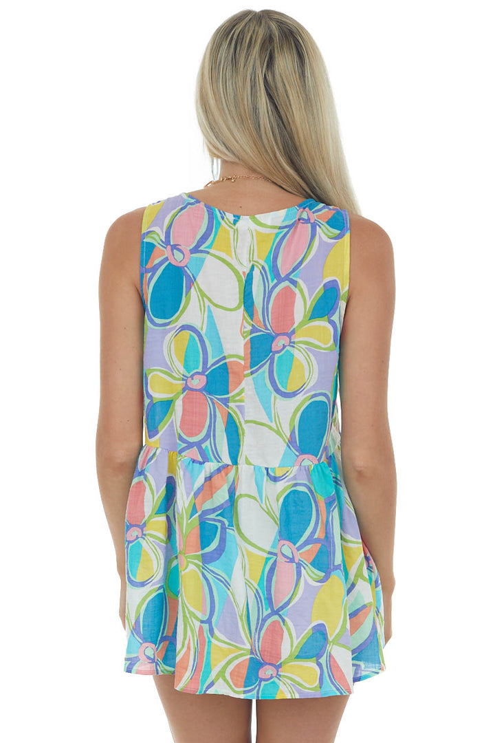 Turquoise Multicolor Floral Babydoll Tank Top