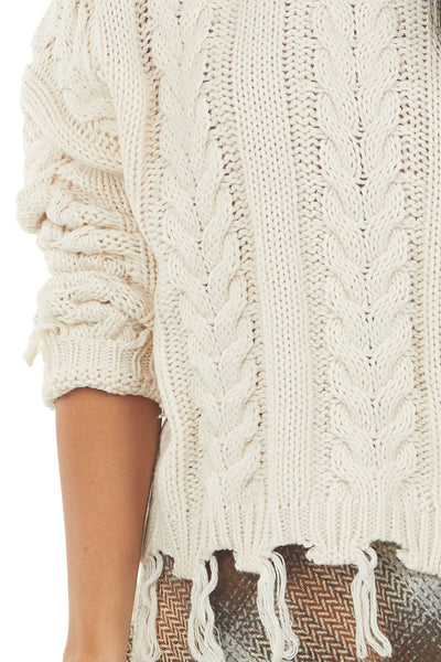 Vanilla Cable Knit Tassel Edge Sweater