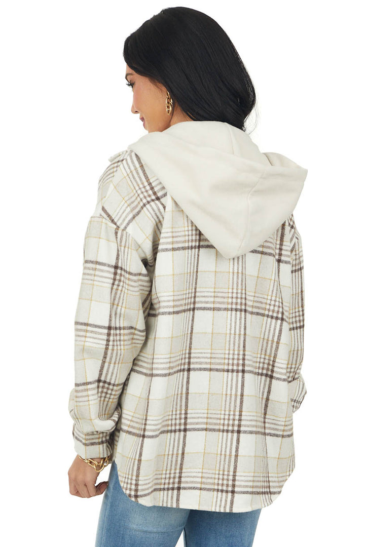 Vanilla Plaid Shirt Jacket with Optional Hood