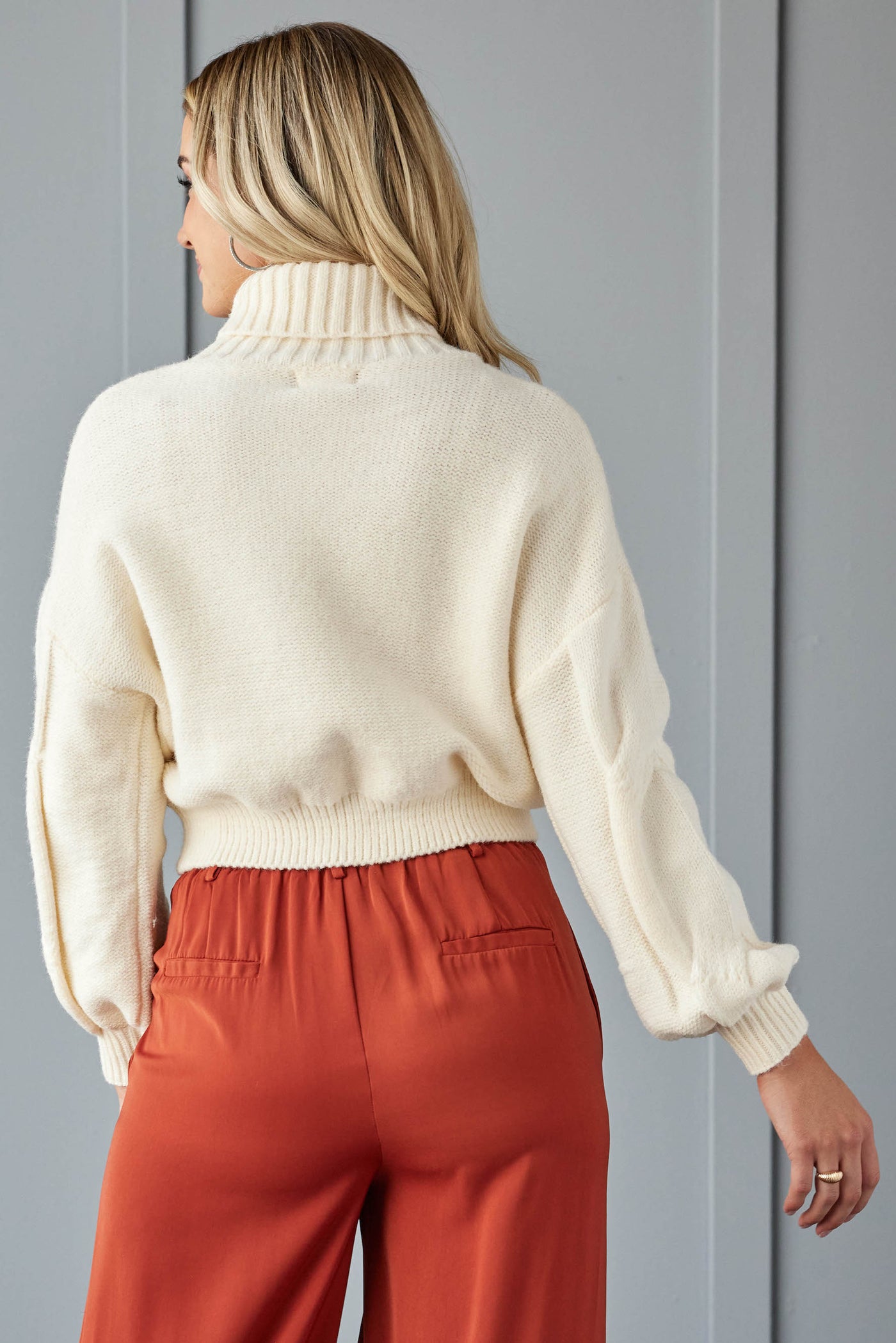 Vanilla Turtleneck Thick Cable Knit Sweater