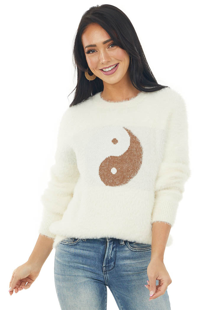 Vanilla Yin and Yang Graphic Fuzzy Sweater