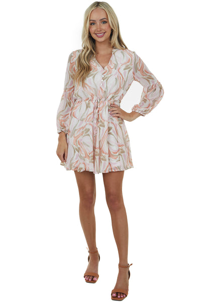 Vanilla and Blush Abstract Long Sleeve Dress