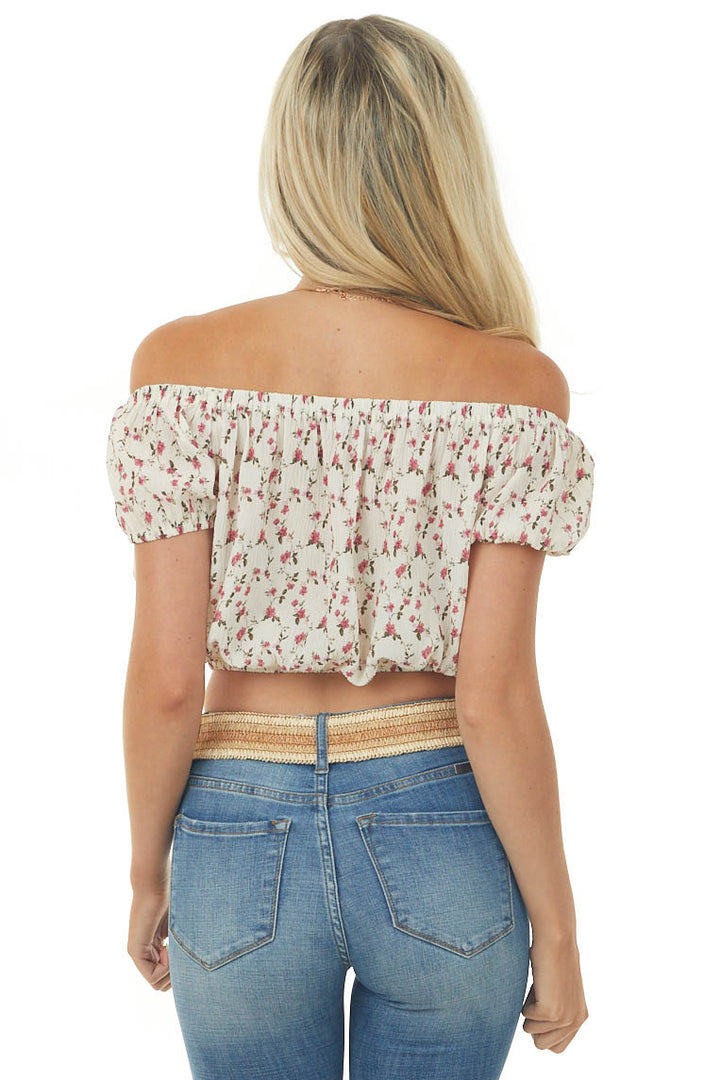 Vanilla and Mulberry Floral Print Off the Shoulder Blouse