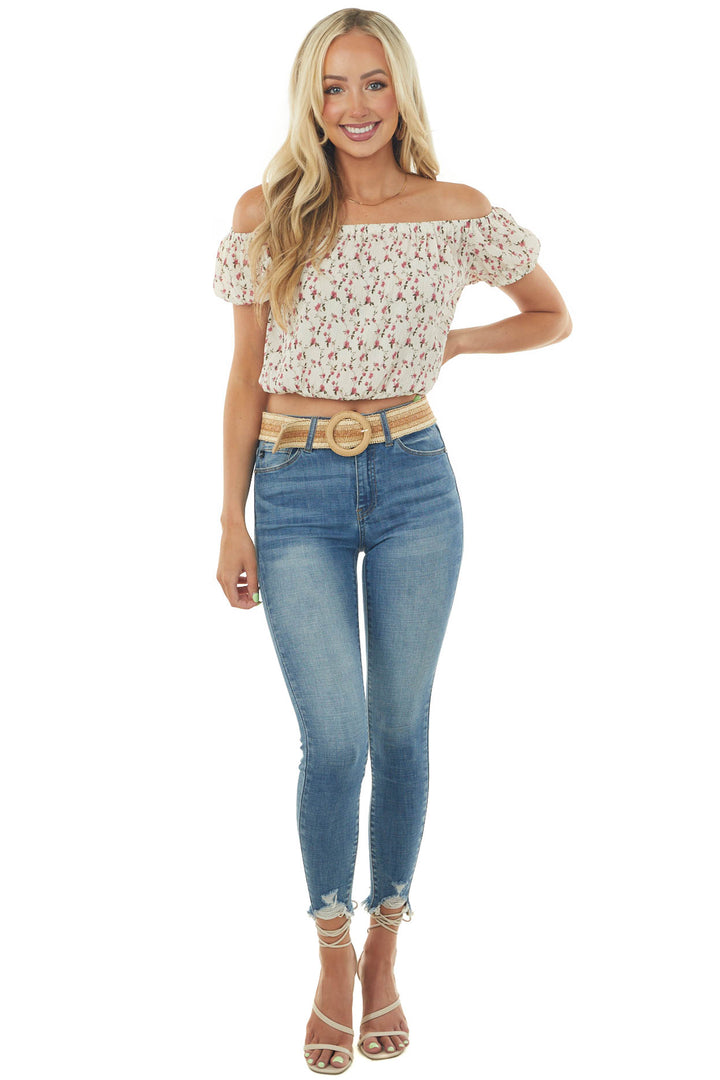 Vanilla and Mulberry Floral Print Off the Shoulder Blouse