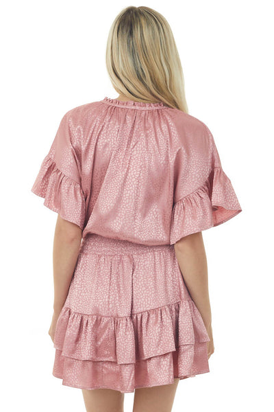 Vintage Rose Jacquard Animal Print Ruffle Dress