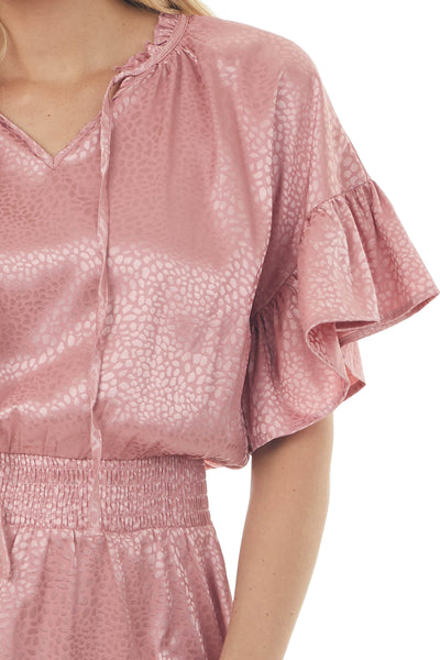 Vintage Rose Jacquard Animal Print Ruffle Dress