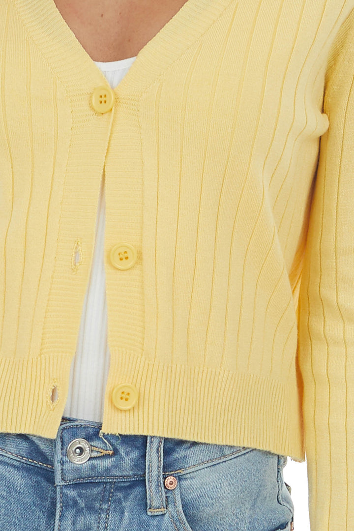 Vintage Yellow Ribbed Button Up Cardigan