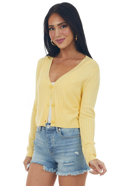 Vintage Yellow Ribbed Button Up Cardigan