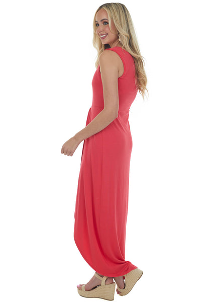 Watermelon Drop Waist Sleeveless Maxi Dress with Side Slit