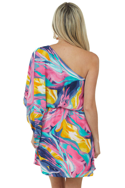 Watermelon Printed One Shoulder Short Dress