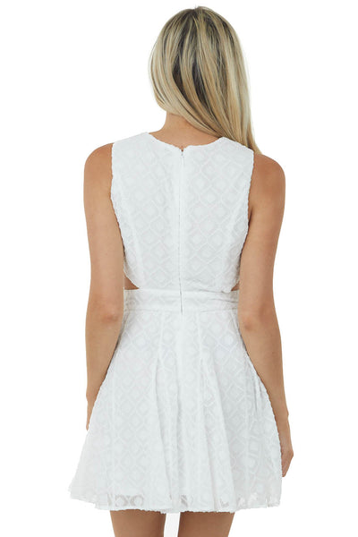 White Diamond Textured Side Cut Out Mini Dress