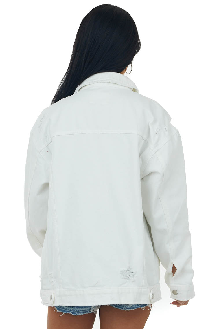 White Distressed Oversized Denim Jacket