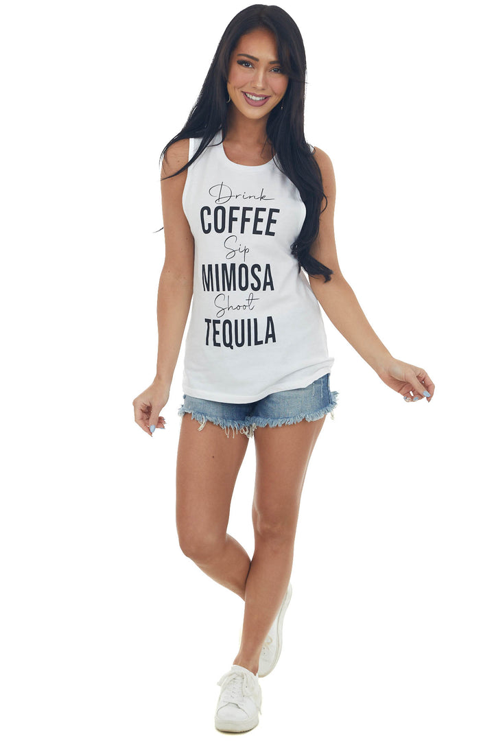 White 'Drink Sip Shoot' Knit Graphic Tank Top
