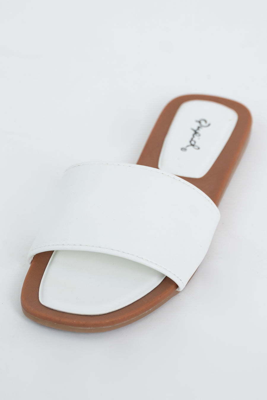 White Pleather Single Band Cushioned Sandals