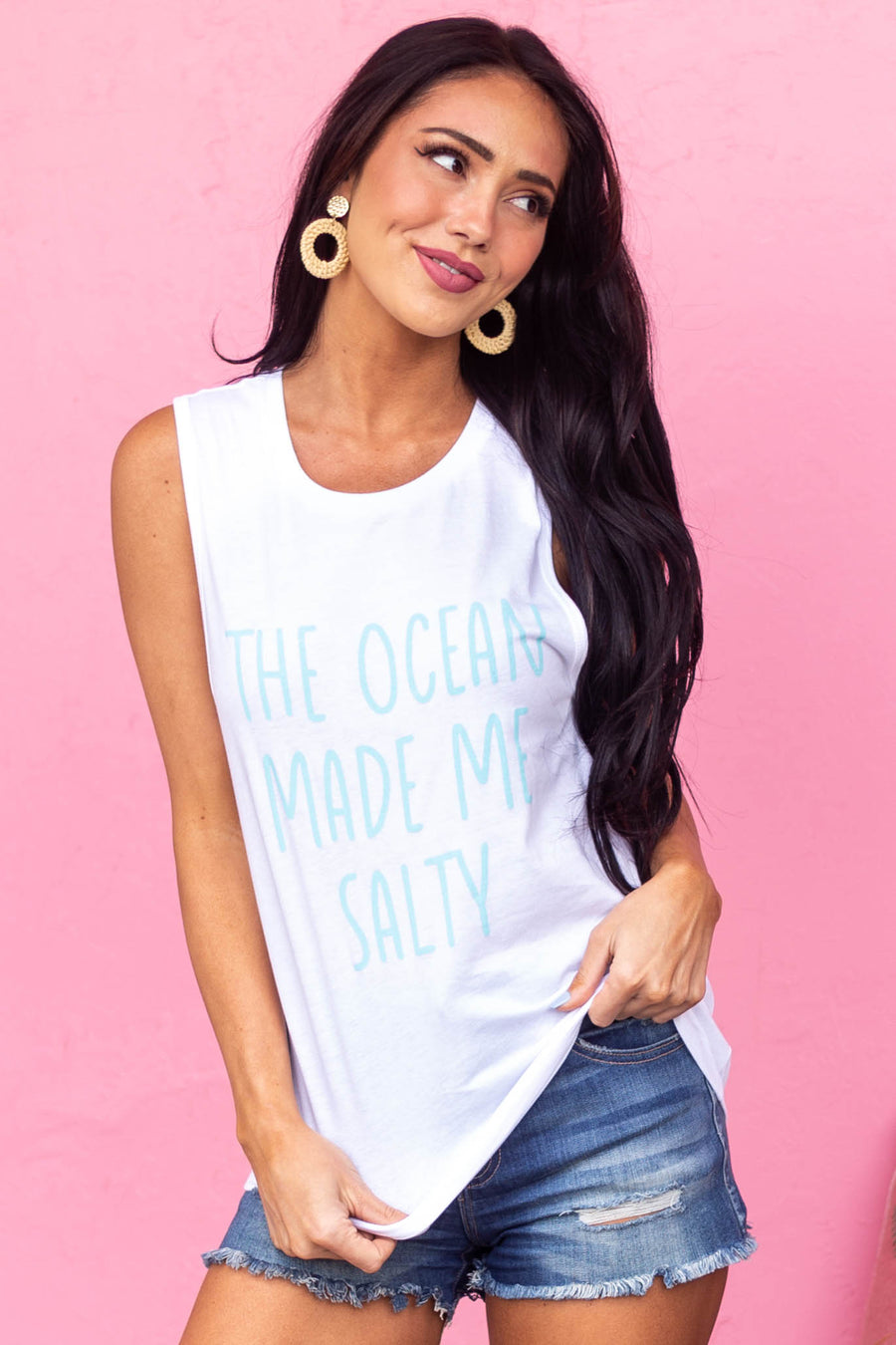 White 'The Ocean Made Me Salty' Tank Top