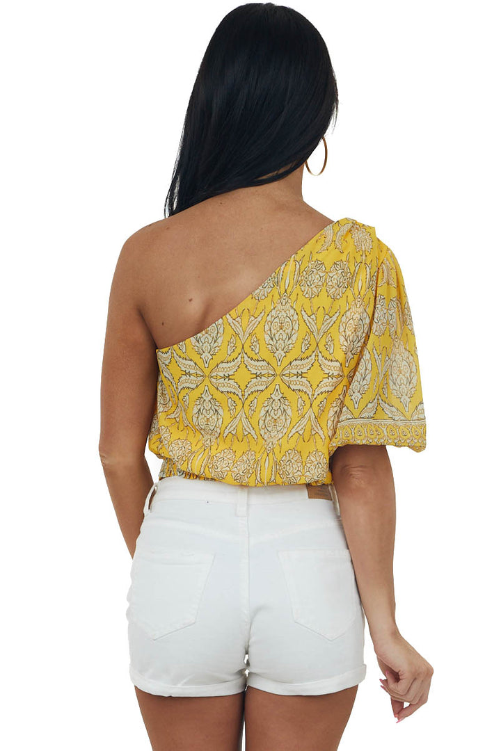 Amber Printed One Shoulder Puff Sleeve Blouse