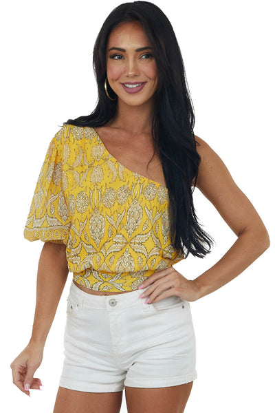 Amber Printed One Shoulder Puff Sleeve Blouse
