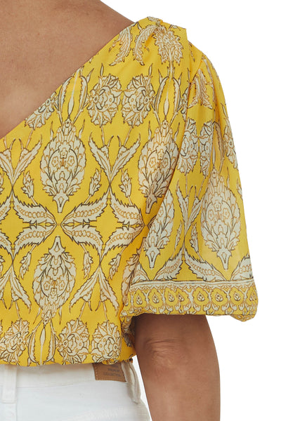 Amber Printed One Shoulder Puff Sleeve Blouse