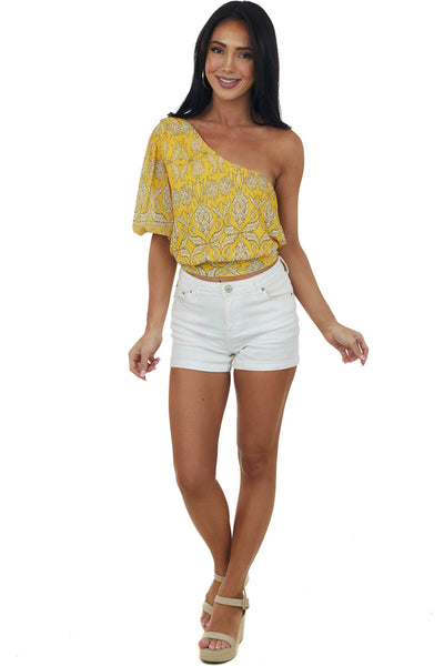 Amber Printed One Shoulder Puff Sleeve Blouse