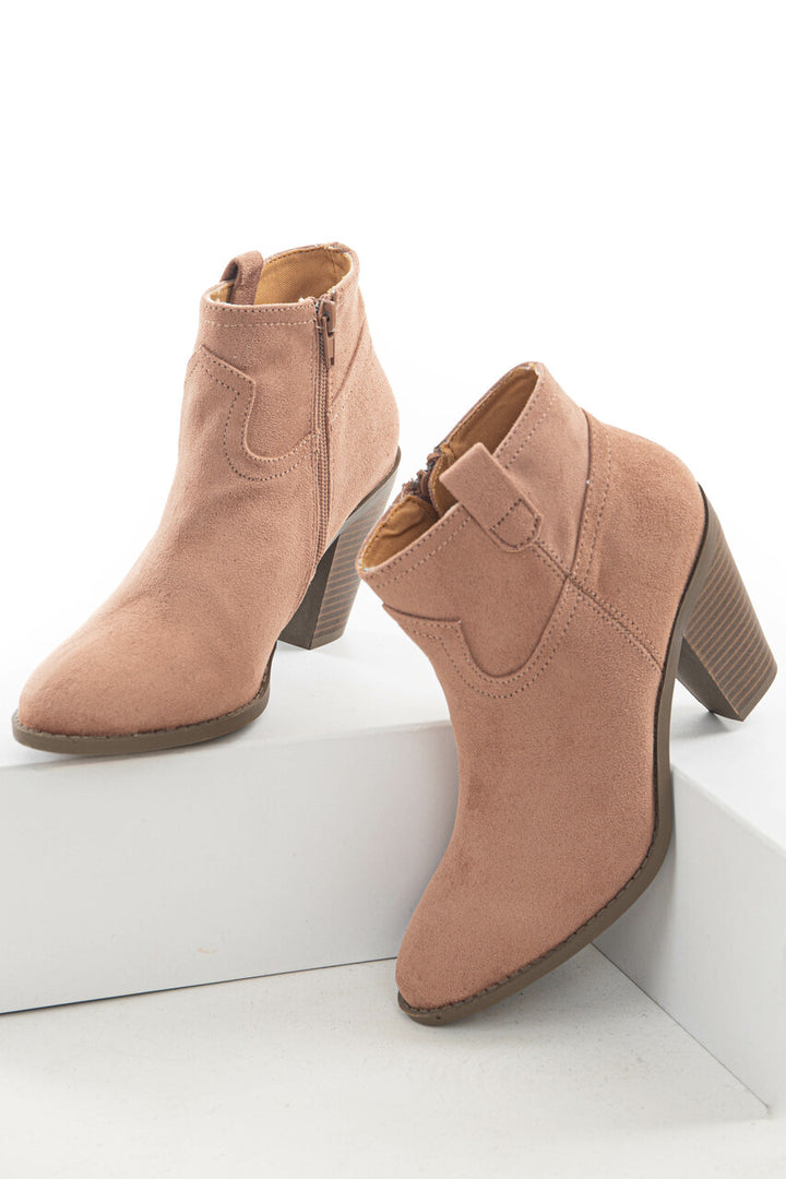 Apricot Faux Suede Rounded Toe Heeled Bootie 