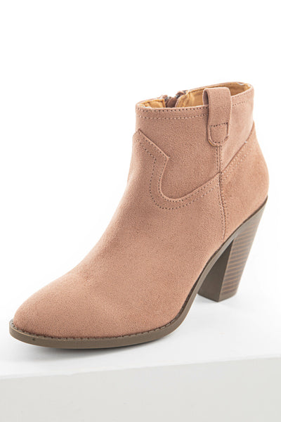 Apricot Faux Suede Rounded Toe Heeled Bootie 