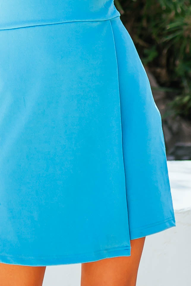 Azure One Shoulder Wrap Skirt Fitted Dress