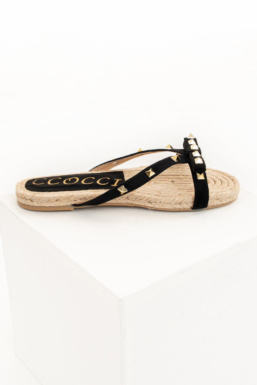 Black and Tan Sandal with Bow and Gold Studs