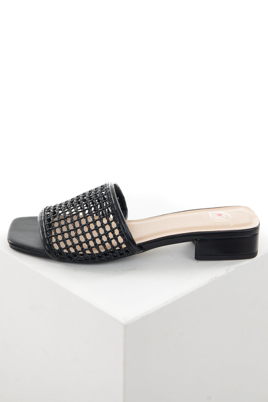 Black Loose Woven Strap Slip On Sandals with Low Heel & Lime Lush