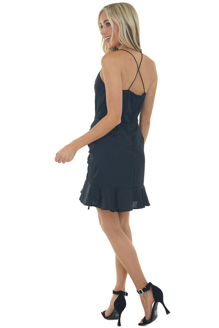 Black Sleeveless Cowl Neckline Short Dress 