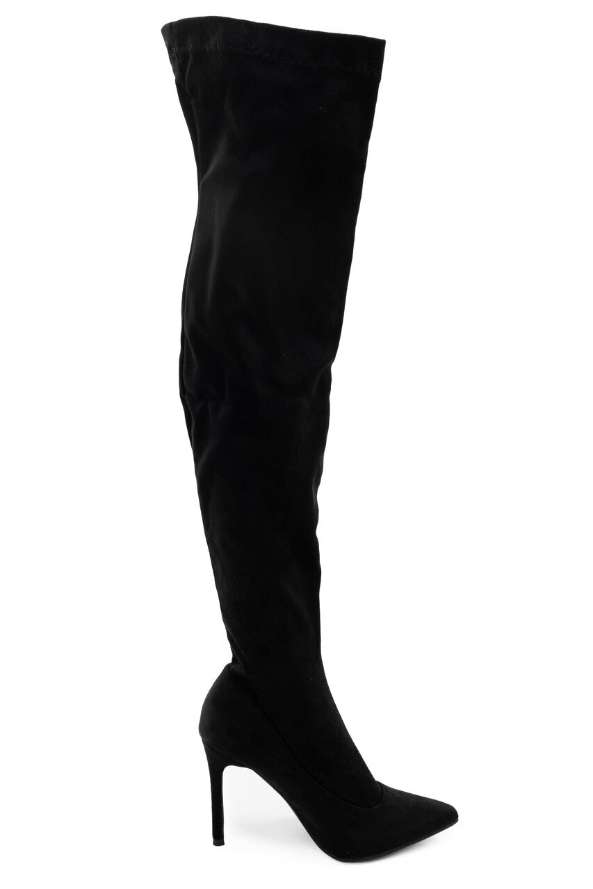 Black Suede Stiletto Heel Thigh High Boots
