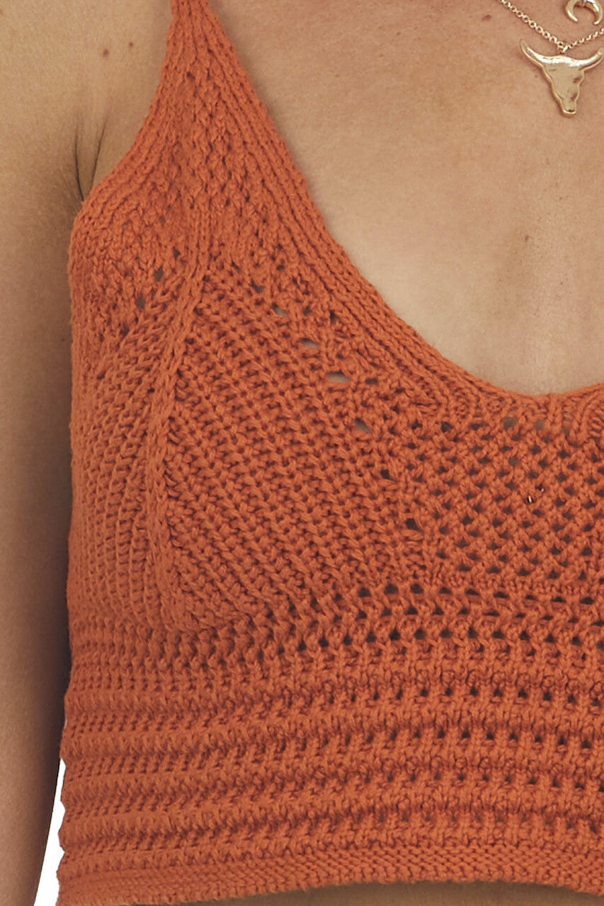 Burnt Orange Crochet Knit V Neck Bralette 