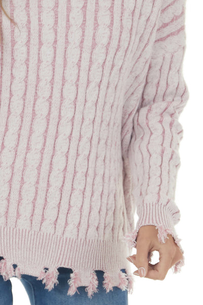 Carnation Cable Knit Distressed Trim Sweater