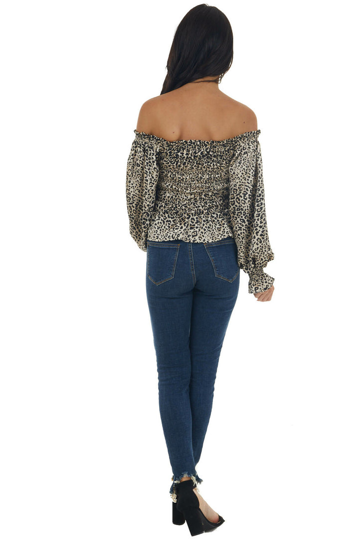 Champagne Leopard Print Long Sleeve Woven Top