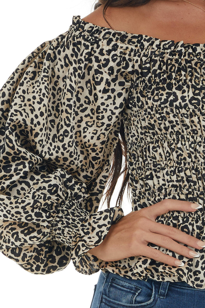 Champagne Leopard Print Long Sleeve Woven Top