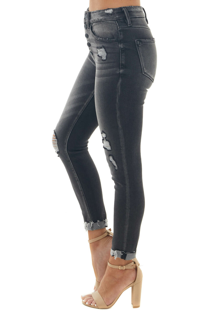 Charcoal Washed High Rise Distressed Jeans