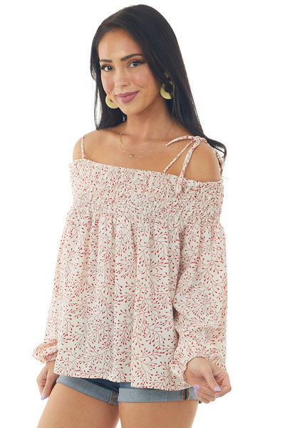 Cherry and Cream Printed Cold Shoulder Top