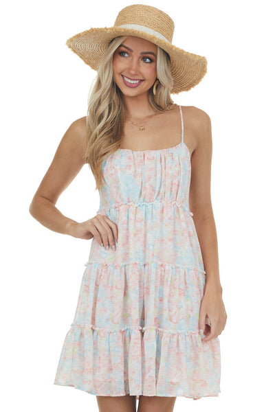 Cherry Blossom Floral Tie Strap Tiered Dress 
