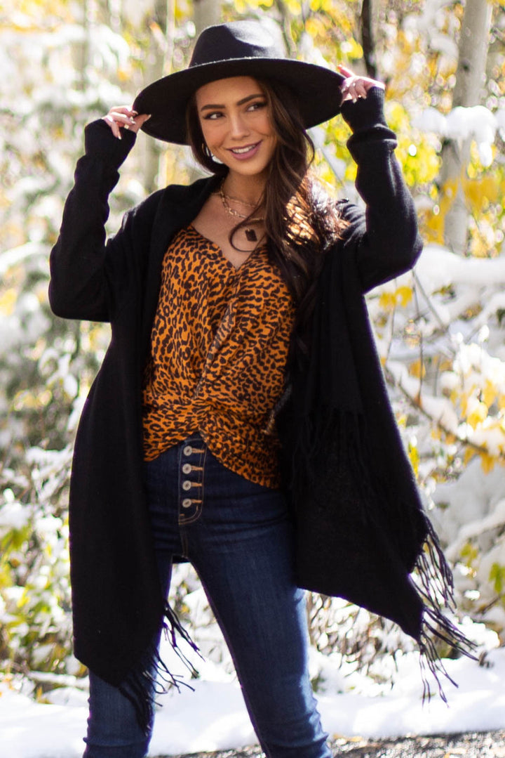 Copper Leopard Print Front Knot V Neck Cami