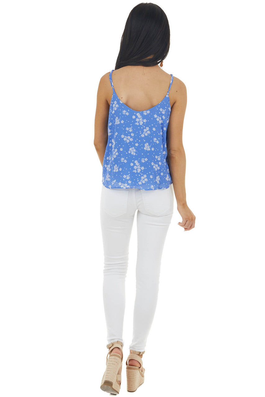 Cornflower Floral Print Sleeveless Blouse with Tie Detail 